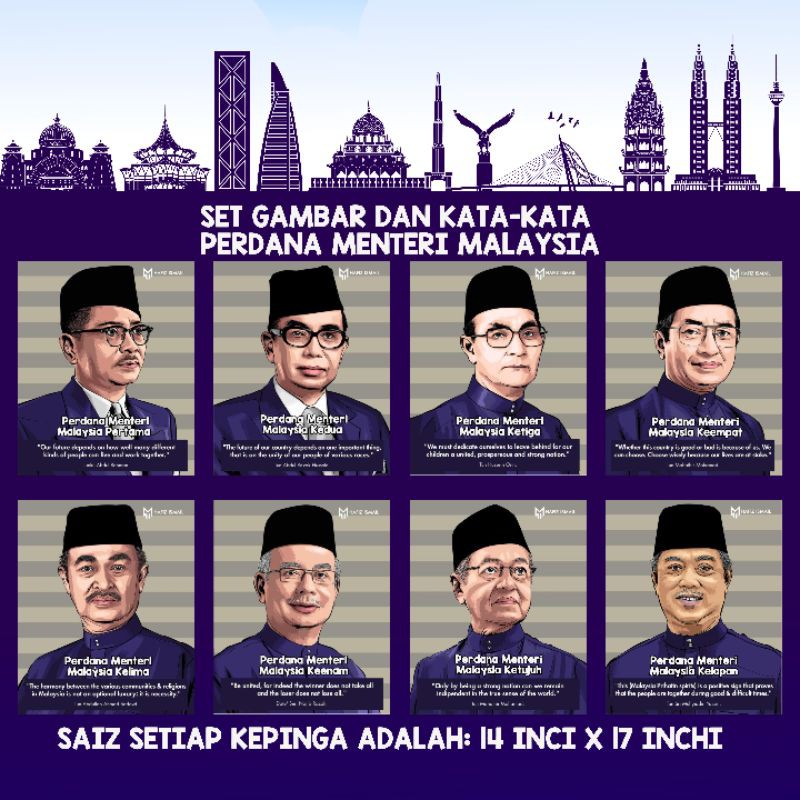 Set Keceriaan Gambar dan Kata-kata Perdana Menteri Malaysia saiz 14x17