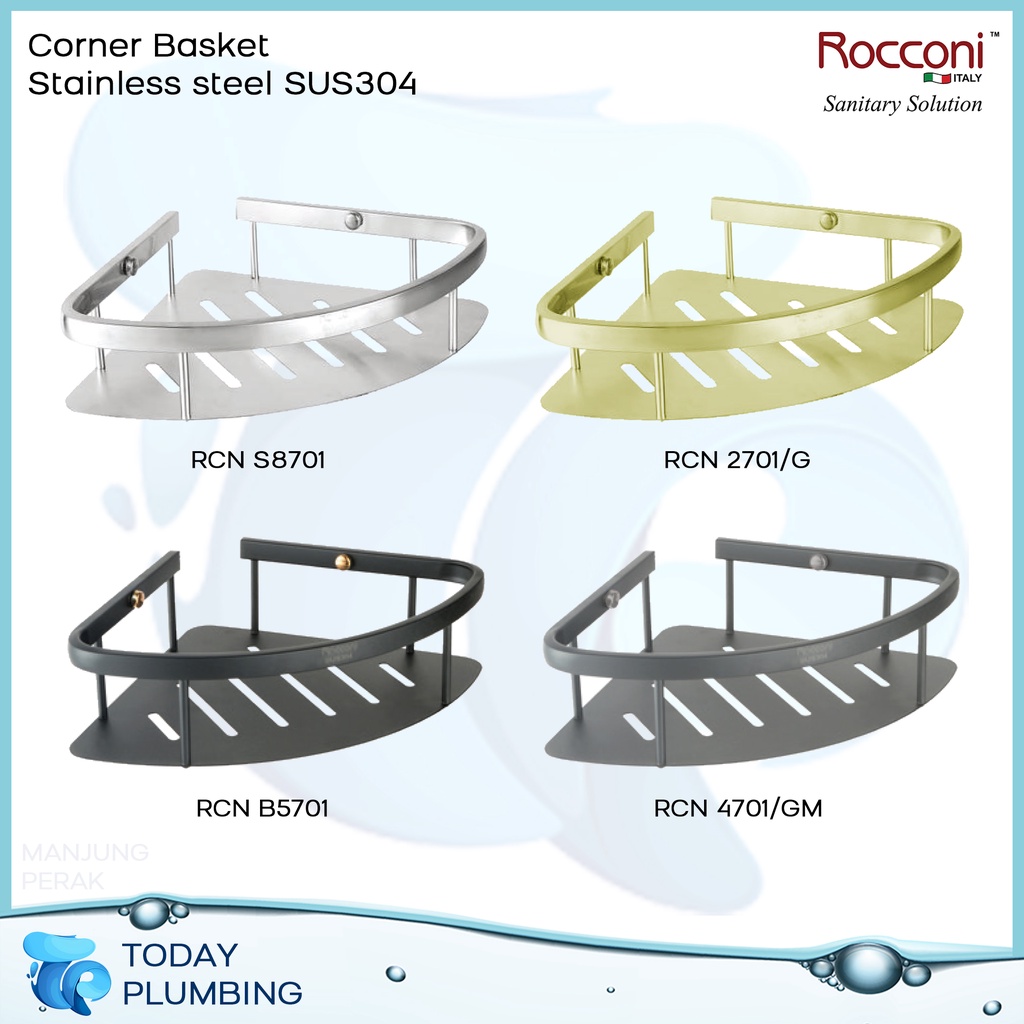 Rocconi Bathroom Corner Basket Stainless Steel Shower Gel Shampoo Soap Matte Black Gun Metal Gold