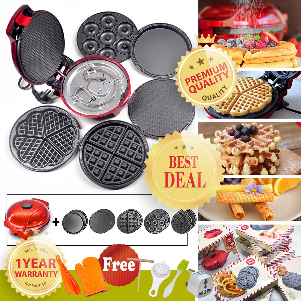 [FREE GIFTS, 1 YEAR WARRANTY] 5 in 1 Mai's Kitchen MZ0007 Waffle / Egg-roll / Donut / Panini / Heart-shape Waffle Maker