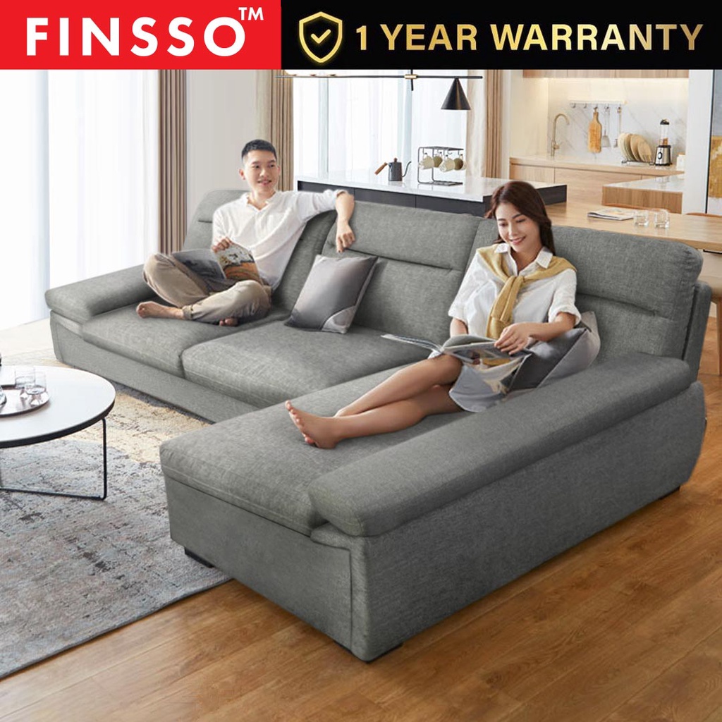 FINSSO: Lauren 383 L Shape Sofa Canvas Fabric Cloth [FREE INSTALLATION]