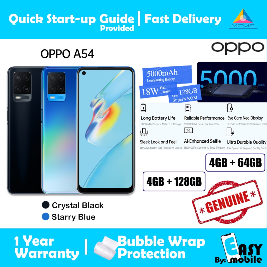 OPPO A54 Smartphone - 4GB +64GB & 4GB+128GB | 5000mAh Big Battery | 18W ...