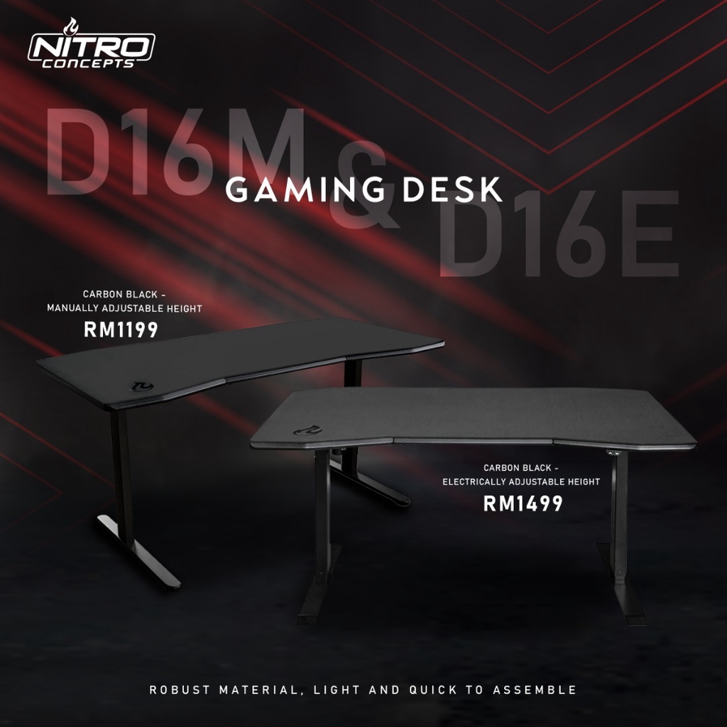 Nitro Concepts D16m Carbon Black Manually Height Adjustable Gaming Desk Shopee Malaysia