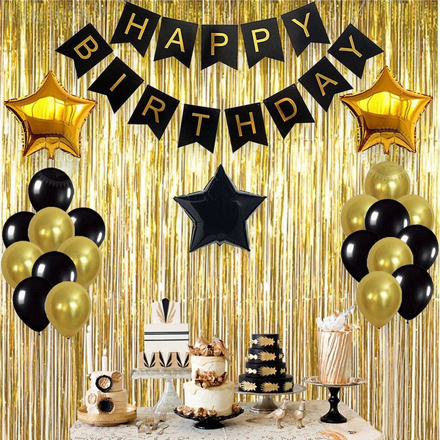 26pcs Balloon Birthday Set Black Gold Theme Happy Birthday Party Decoration Balloon Birthday Decoration Set Shopee Malaysia