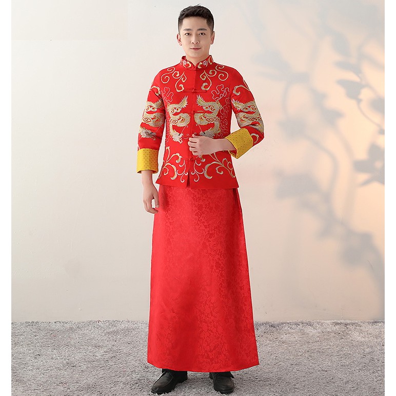 S~3xl Mens Groom Chinese Wedding Tea Ceremony Traditional Samfu Groom