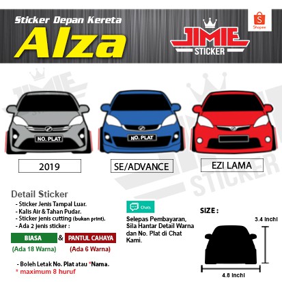 Car Sticker, Sticker Depan Kereta Perodua Alza, Custom 