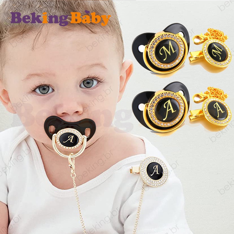 Name Initials Baby Pacifier Personalized Black Newborn Pacifiers