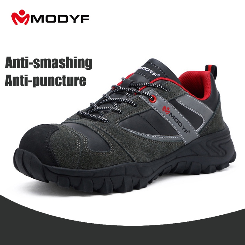 MODYF Safety shoes fashionable leather work anti-smash anti-puncture  anti-slip reflective thick sole shock absorber | Shopee Malaysia