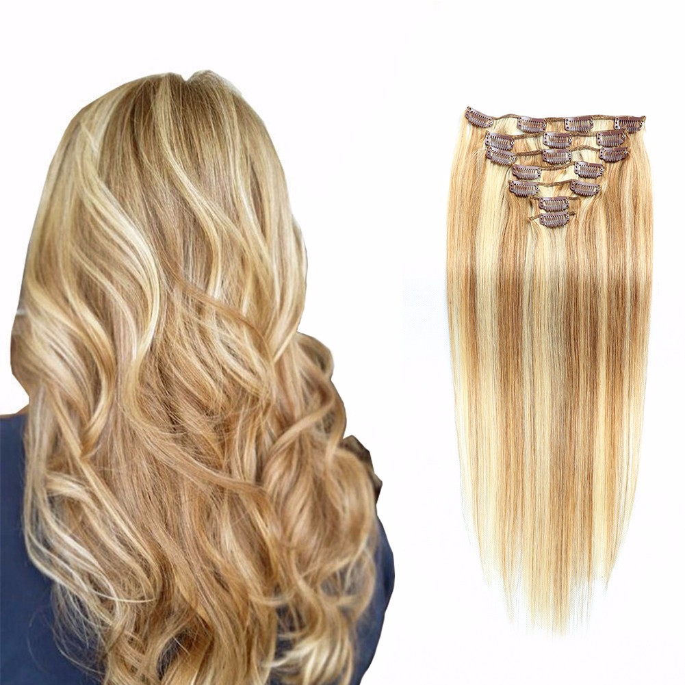 20 Inches 7pcs Set Piano Color Clip In Straight Human Hair