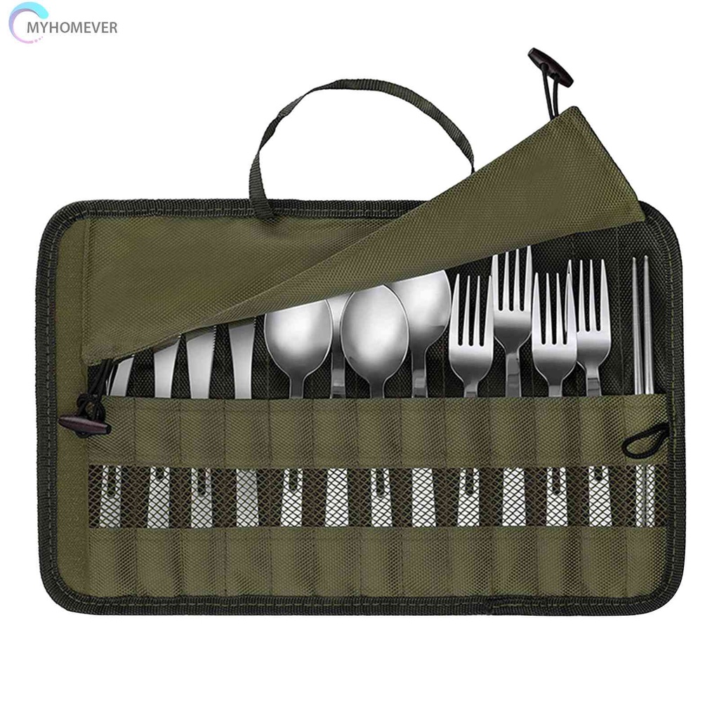 MYHOM Outdoor Stainless Steel Camping Cutlery Bag Picnic Cutlery with