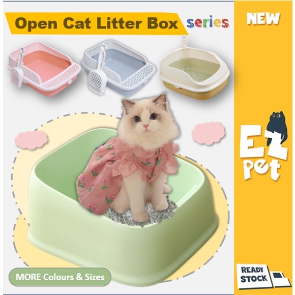 EZPET🐱【Premium Quality Large Space】Open Cat Litter Box Cat Toilet Cat
