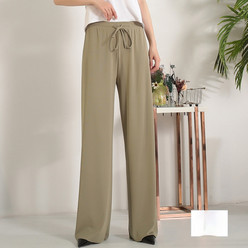 shopee: Ready Stock Women Casual Pants High Waist Elastic Waist Women  Straight Long Pants Palazzo Pants (0:3:颜色:green;1:3:尺码:XL)