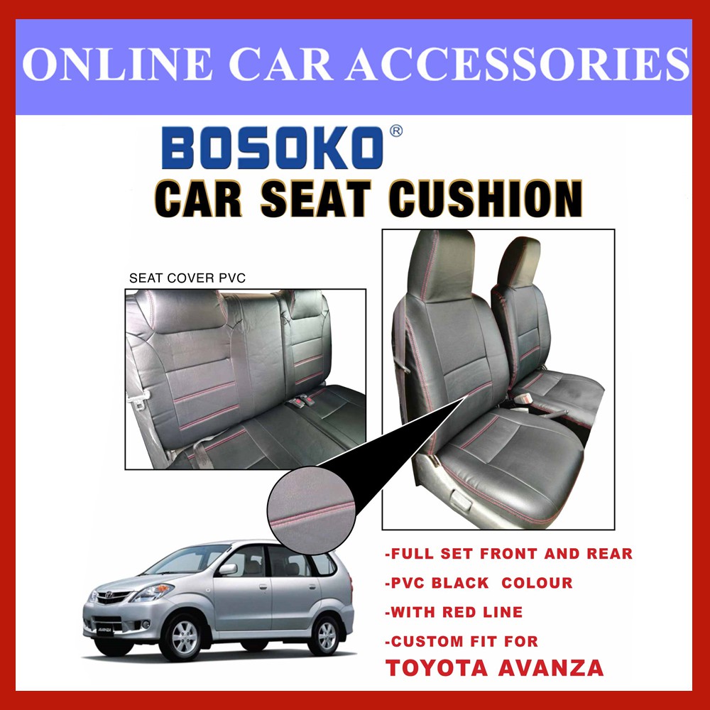 Toyota Avanza Yr 2003-2011- Custom Fit OEM Car Seat Cushion Cover PVC Black Colour Shining With Red Line