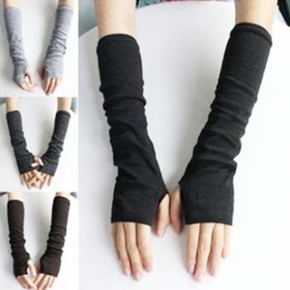 PASATO Women Winter Wrist Arm windproof Warmer Solid Knitted Long Fingerless soft Comfortable Gloves Mitten 