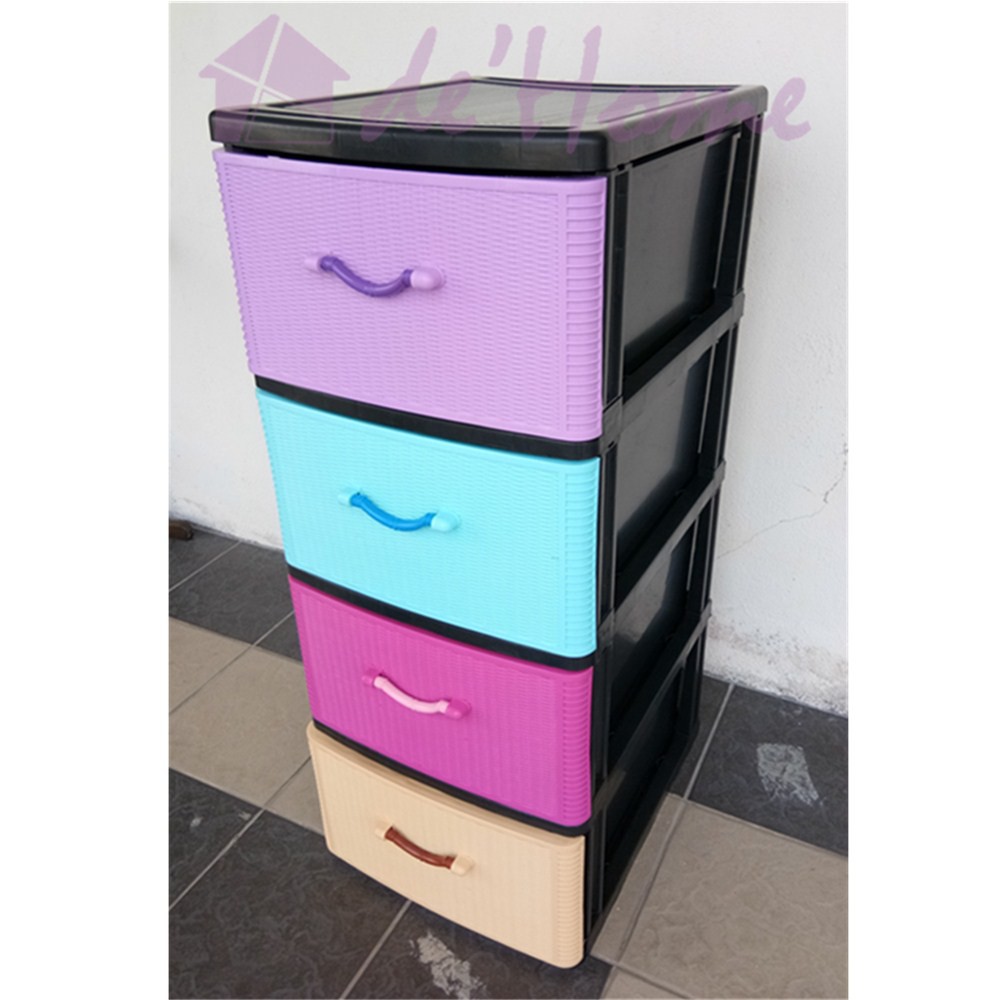 Dhome Colourful Plastic Chest Drawer 4 Tiers Storage Plastic