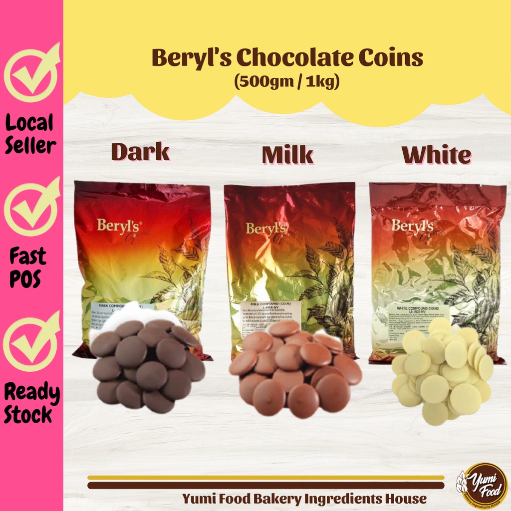 Ready Stock Halal Beryls Chocolate Coins Dark Milk White Coklat Coins