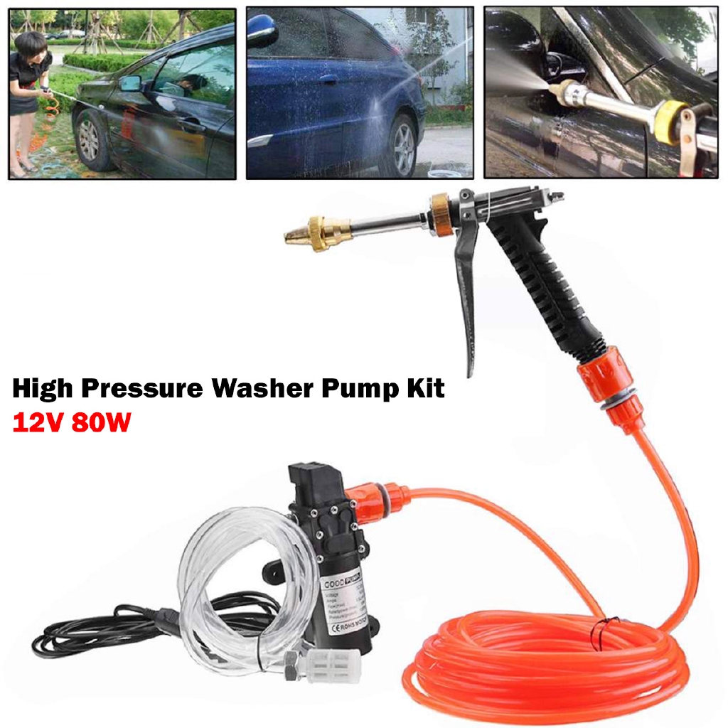 12V DC High Pressure Wash 80W Water Pump Kit Marine Deck Car Campervan