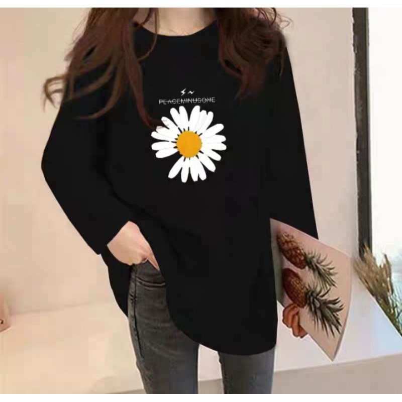 F47 - [PO] Women Long Sleeve Loose T-shirt Flower Design ~ Baju Tshirt