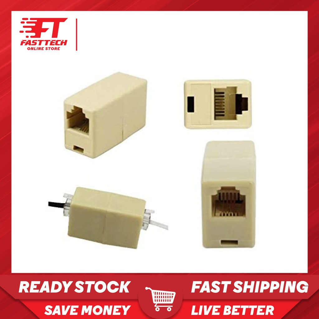 RJ11 InLine Coupler 4 Conductor Ivory RJ11 Phone Female to Female Cord Extension Plug