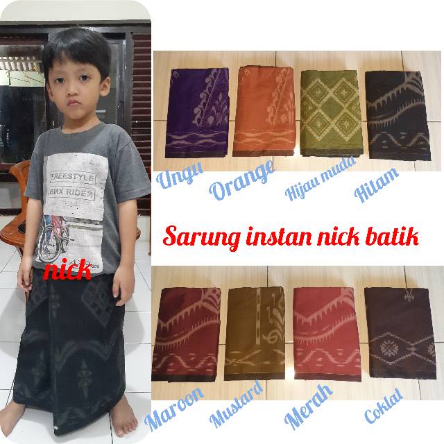 Nick - Children's Instant Sarong Plain batik Choose Color 1-7 Years