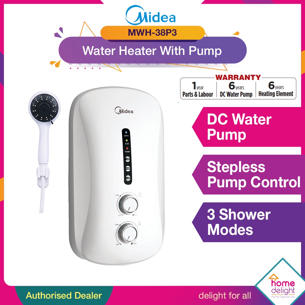 Midea Water Heater With Pump ( White / Black )[ MWH38P3 / MWH38P3