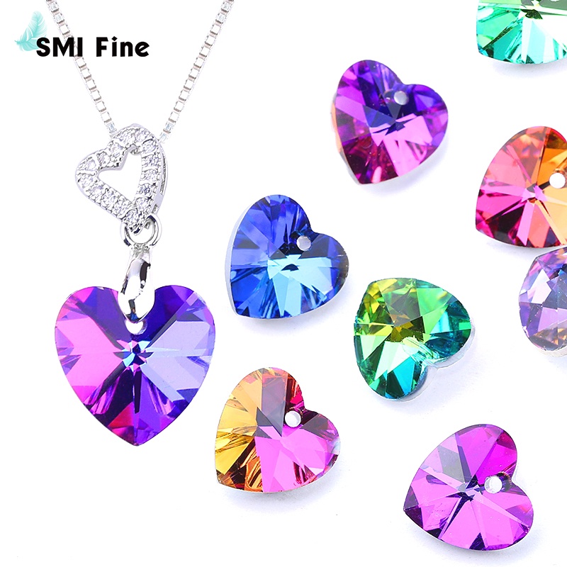 14mm Colorful Charms Love Heart Pendant Crystal Heart Beads Gems for Women Jewellery Making Earring Necklace Diy 12Pcs/lot