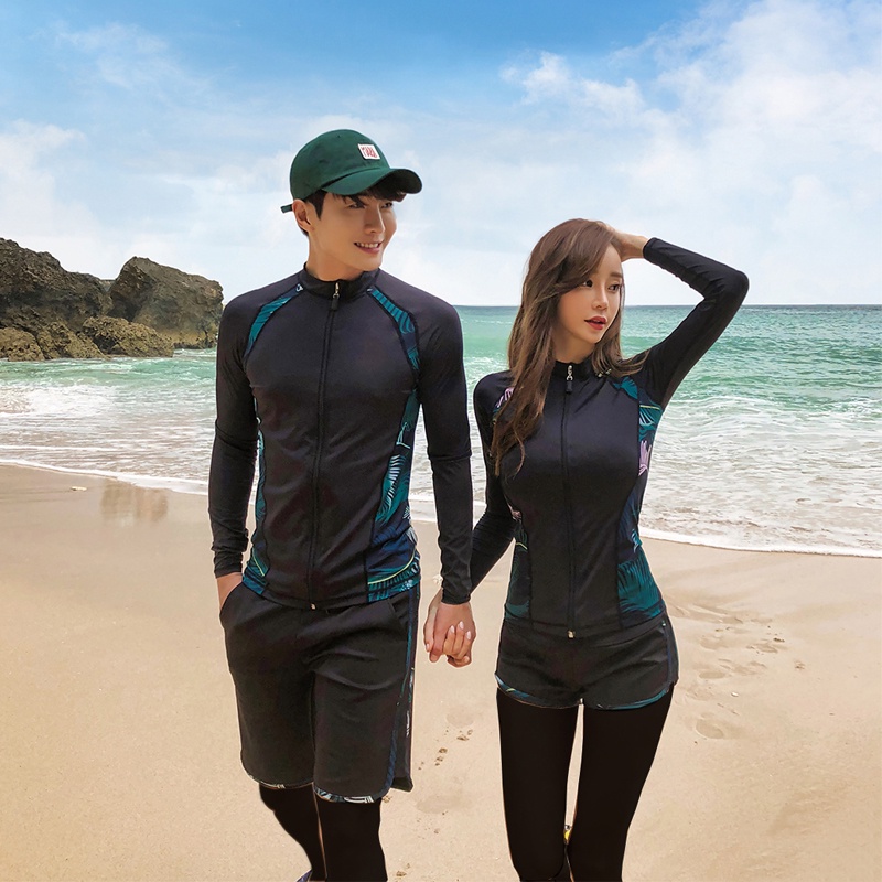 Five-Pieces Swimming suit Long Sleeves Zipper Couple Beachwear Surf Suit Korean woman Diving Suit Swimsuit Beachwear men Swimwear Waterproof wetsuit snorkeling quick-drying Muslim