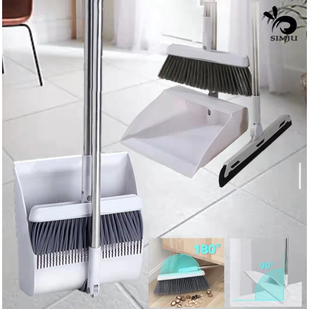 Foldable Three Pieces Broom Dustpan Wiper Set Combination Household Cleaning Set