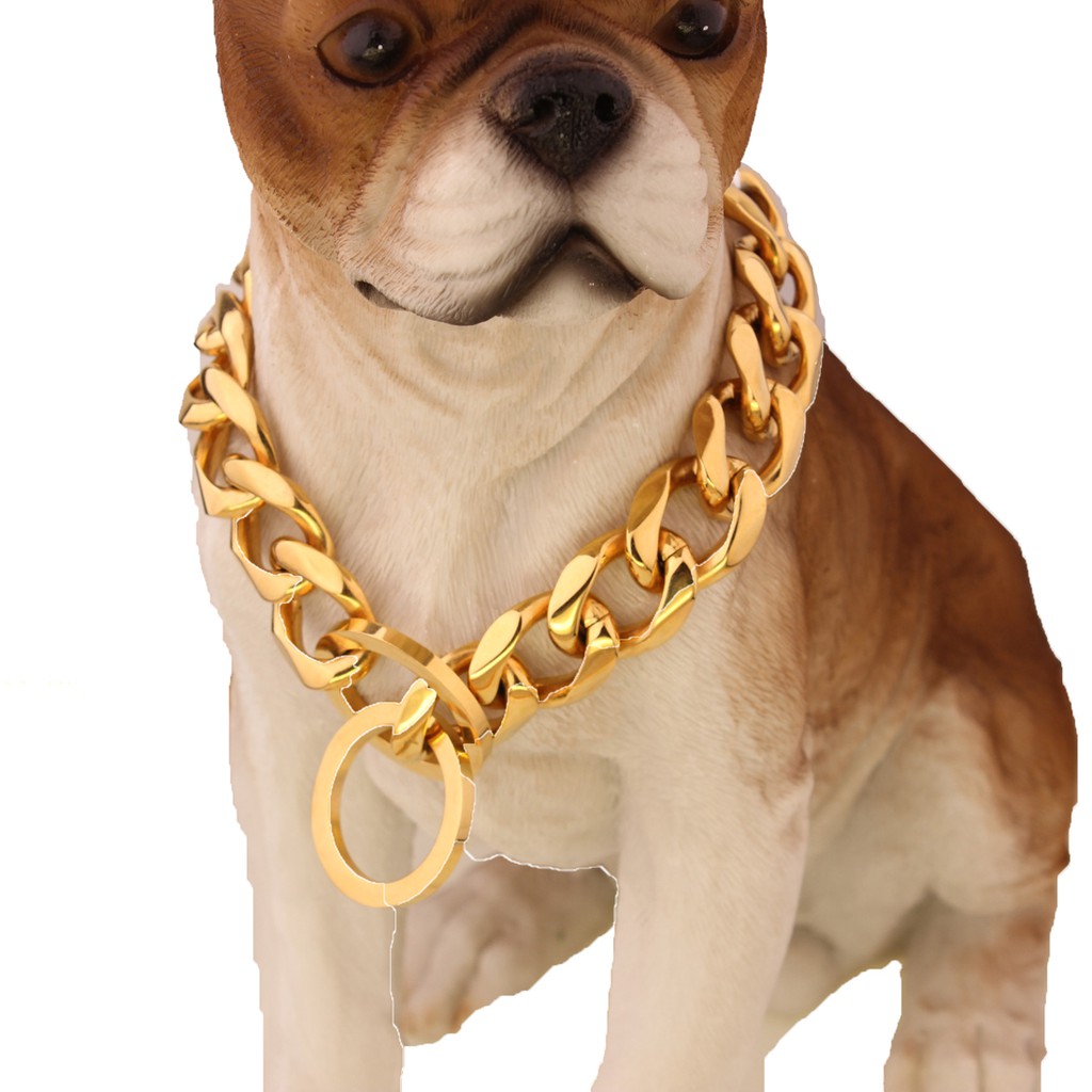 Hot Dog Collar For Large Breeds Heavy Duty Stainless Steel Gold Cuban Curb Link Chain Pet Dogs