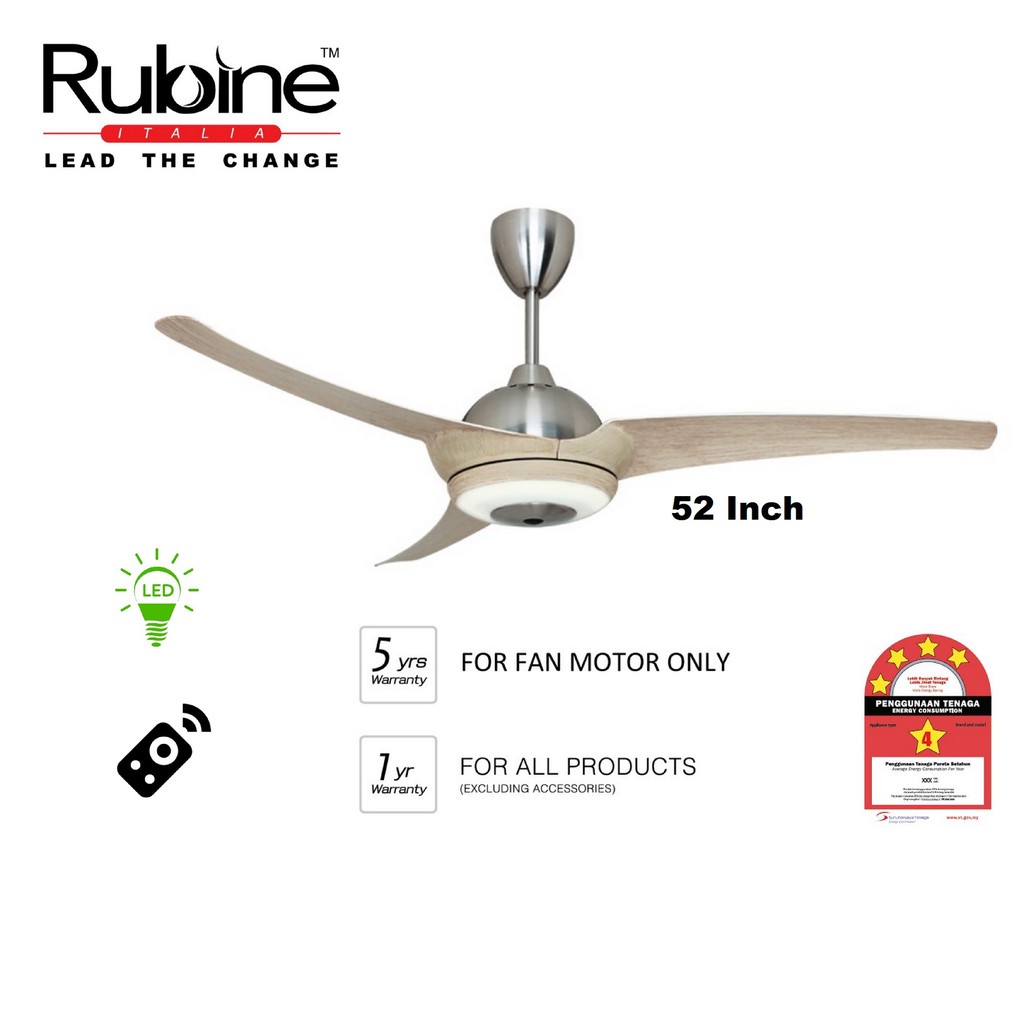 Rubine 18w Led Light Remote Control Ceiling Fan 52 Rcf