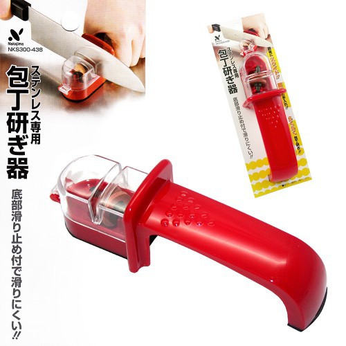 NAKAJIMA Easy Knife Sharpener Kitchen Tool with Anti-Slip Base (Red)
