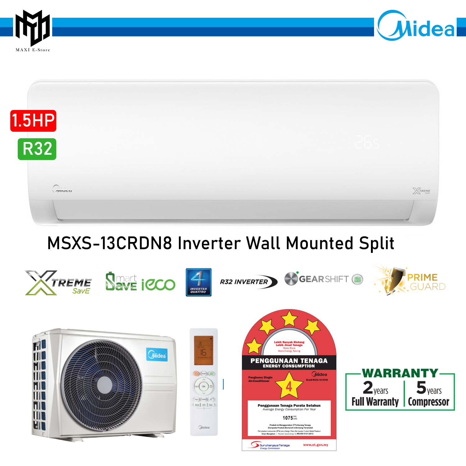 Midea Inverter Aircond Xtreme Save Air Conditioner MSXS13CRDN8