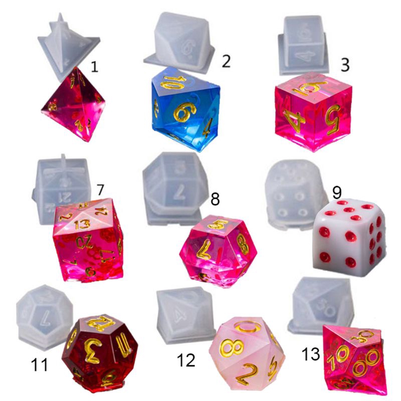 Losping Dice Mold 7 Shapes Dice Fillet Square Triangle Dice Mold Dice Digital Game Silicone Mould