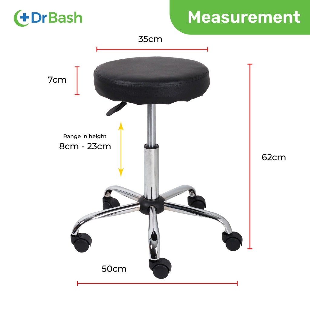 YURUCY Adjustable Height Stool Leather Padded with Wheels Drafting Medical Spa Salon Tattoo Massage Stool Chair Black 