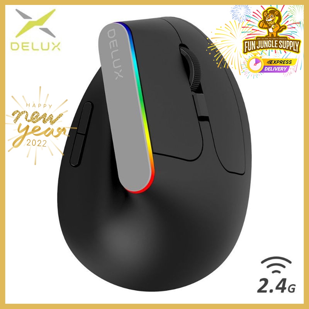 Delux M618C 2.4GHz Wireless Ergonomic Vertical Mouse 6 Buttons RGB Gaming Mouse 1600 DPI Vertical Mice