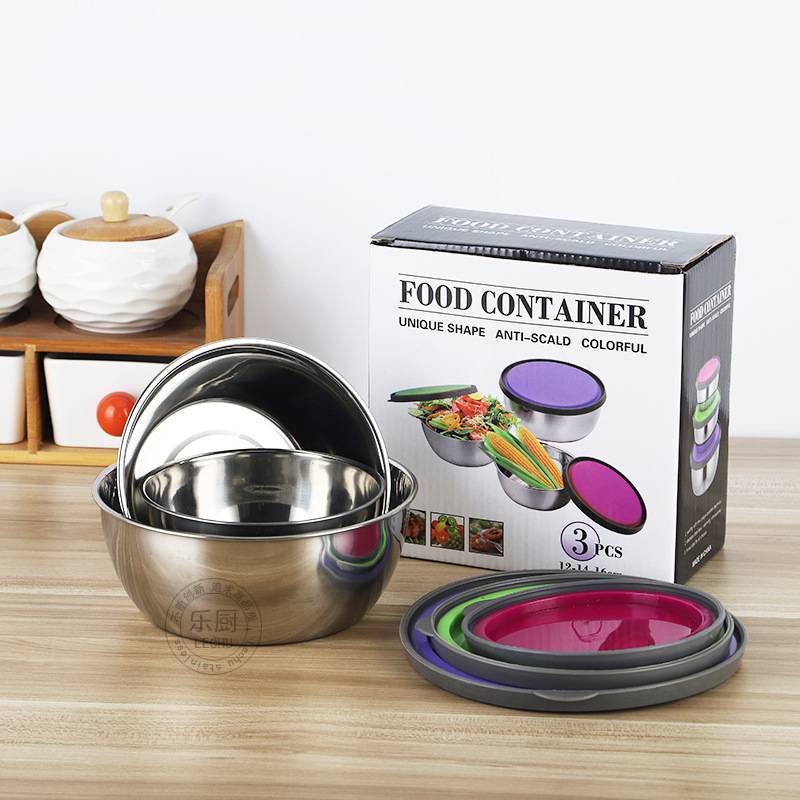 3pcs Stainless Steel Food Storage Box Container Lunch Box Round