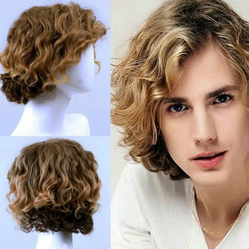 Synthetic Men Short Curly Wig Cosplay Handsome Natural Full Wigs