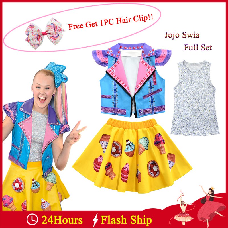 4-12 Years JOJO Siwa Set Girls Full Sleeveless Jacket Vest Dress Hair