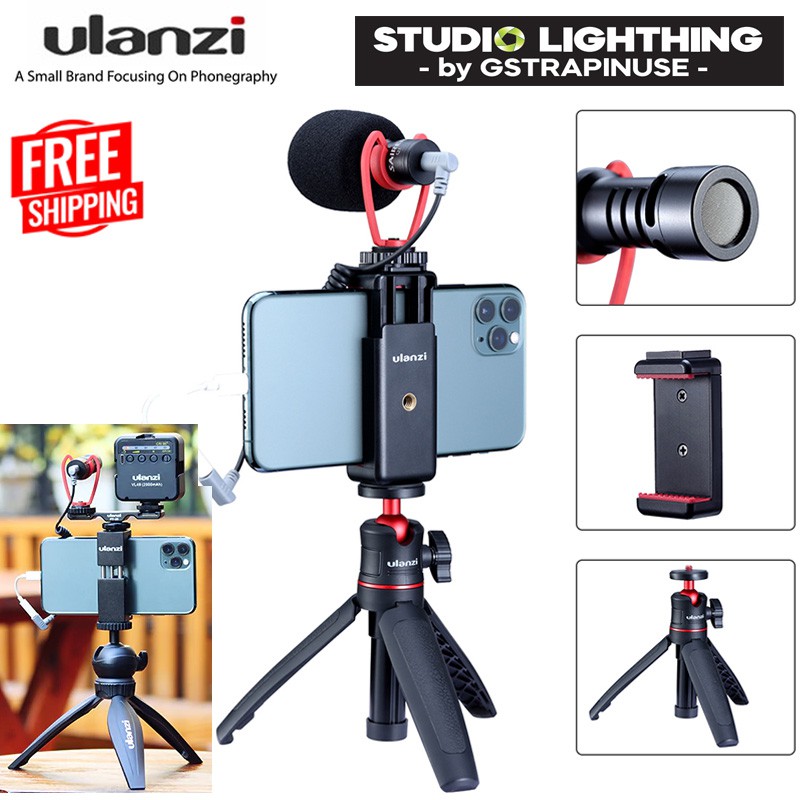 ULANZI Recording Video Vlog Kit Microphone Tripod Phone Holder Clip