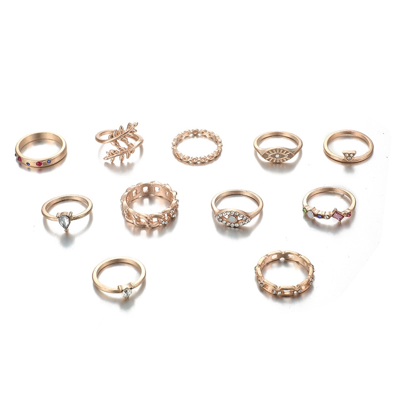 Set di anelli combinati con strass colorati, triangolo creativo, 11 pezzi/set_voghion.com