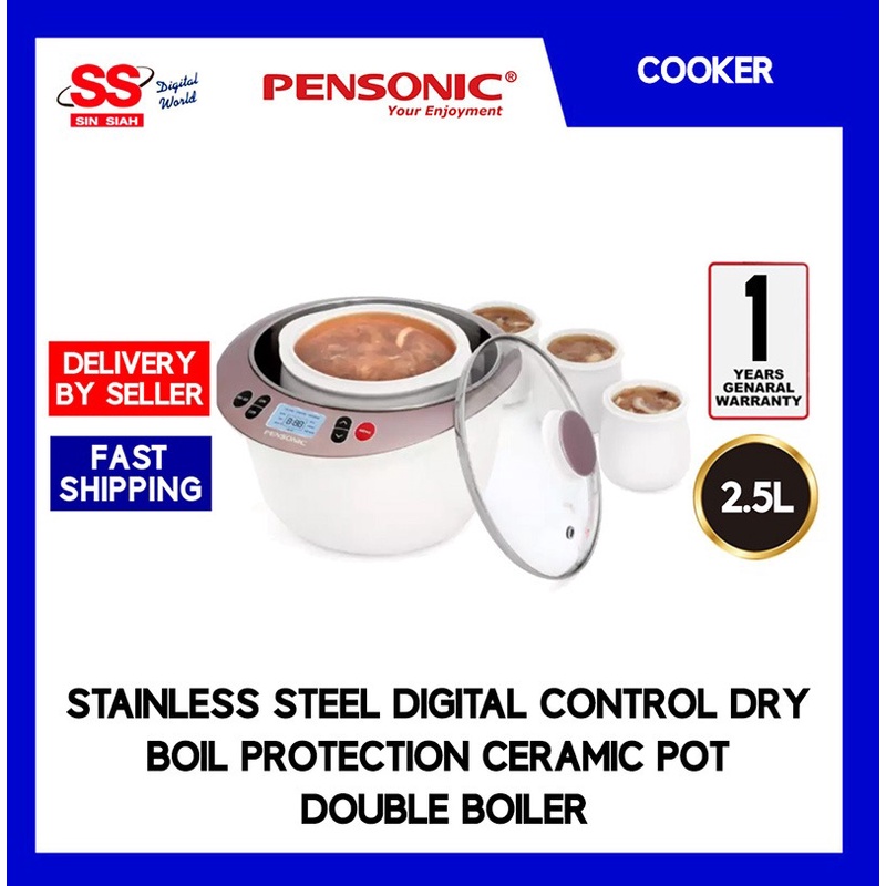 Pensonic PDB-453 2.5L Stainless Steel Digital Control Dry Boil Protection Ceramic Pot Double Boiler