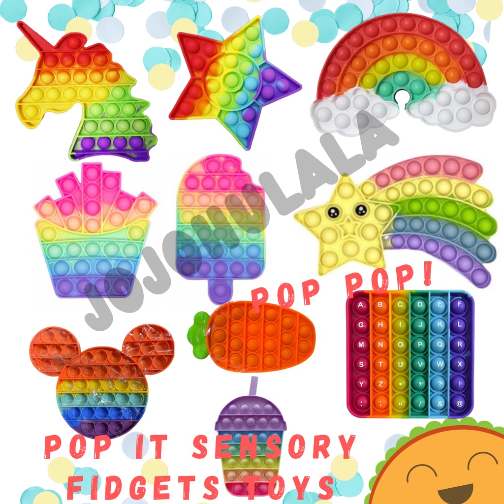 New Rainbow Pop it Tye Dye Pop It fidget toys Unicorn Push bubble Foxmind square collectibles PELANGI SILICON