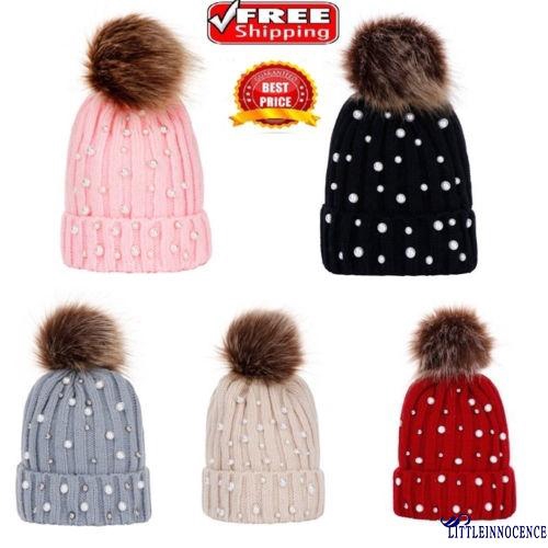 Baby Hat Large Pom Pom Bobble Chin Tie Winter Knitted Warm Boy Girl
