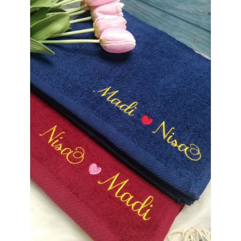 Simple Personalised Towel Engrave Sulam Nama Tuala Hantaran Cotton