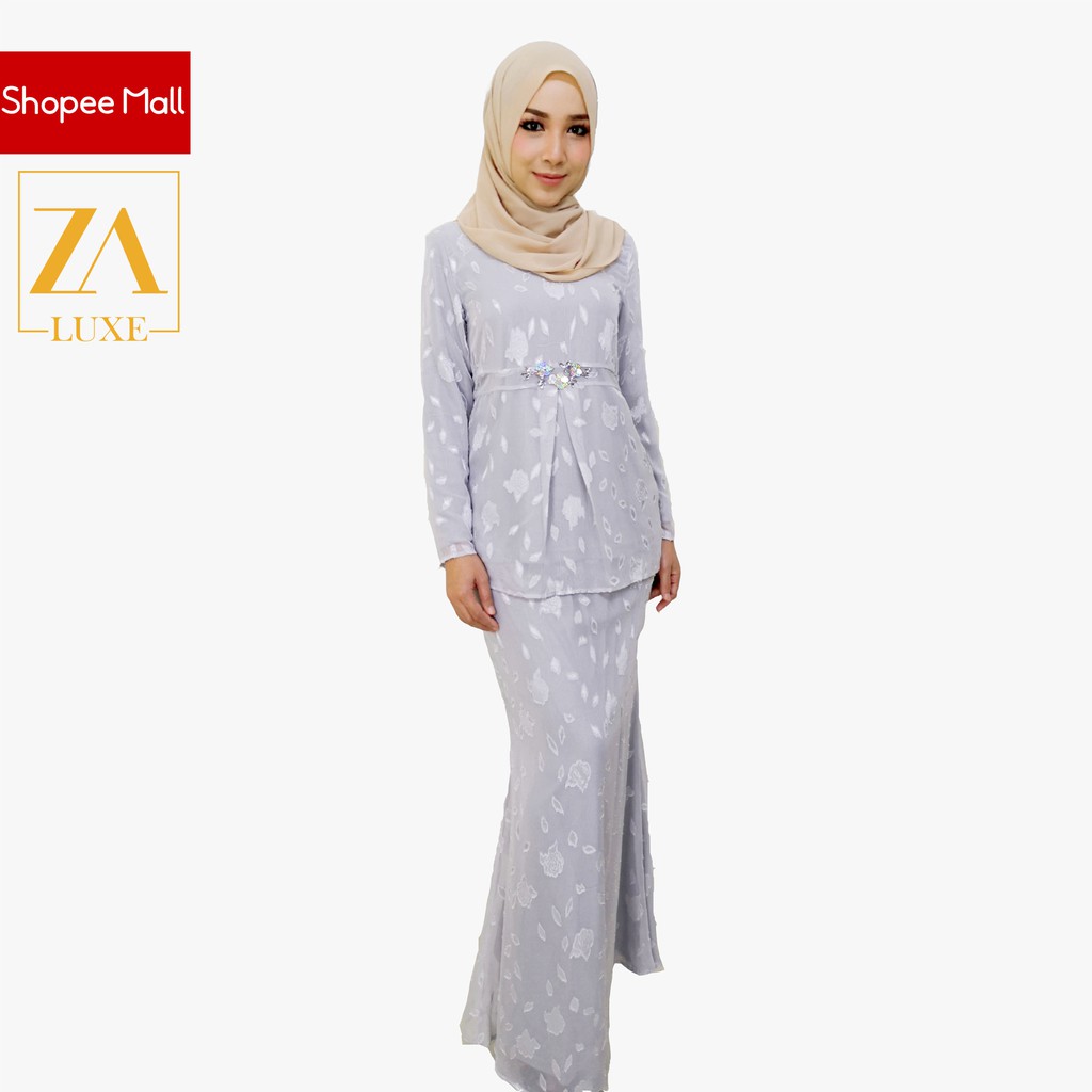 Zoe Arissa Luxe Baju Mini Kurung Moden Embroidered Organza Baby Blue Grey Maroon Pink Shopee Malaysia