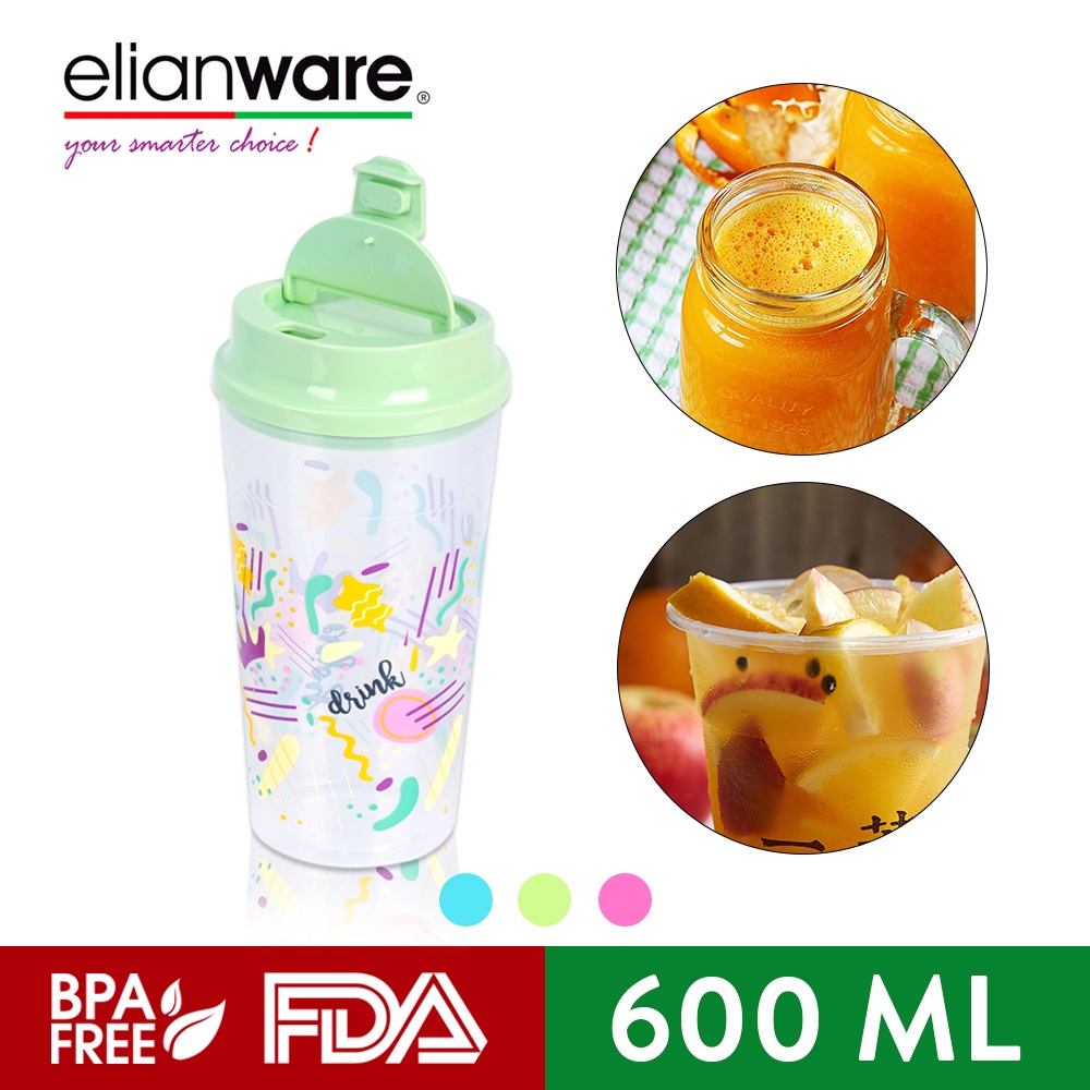 Elianware 600ml Strawless Reusable Milk Tea Cup Assorted Drinks Juice Tumbler Mug