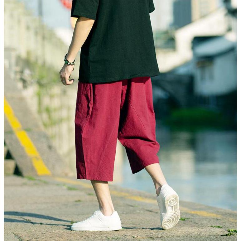 Solid Color Loose Mens Retro Japanese Harem Pants Trousers Cropped ...