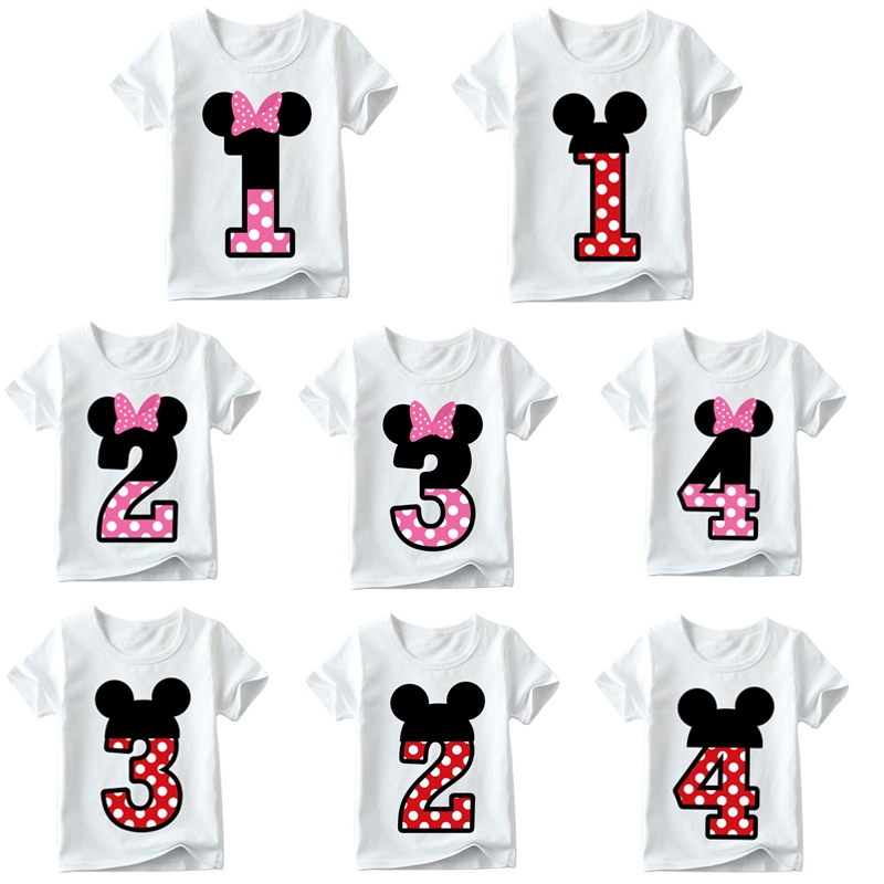 WFRV Baby Boys and Girls Cartoon Mickey T-Shirt For Kids Girls Minnie Cotton Short sleeve Tops Children Print number Casual T-shirt Summer Clothing 1-4years