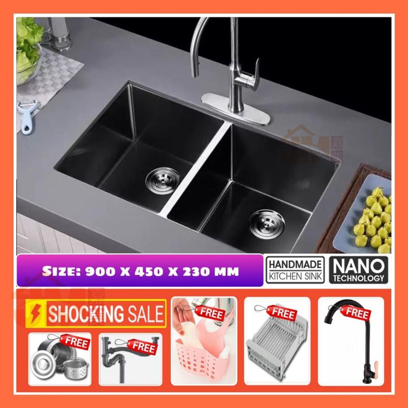  READY STOCK STAINLESS STEEL SINKI  DAPUR UNDERMOUNT TOPMOUNT NANO 