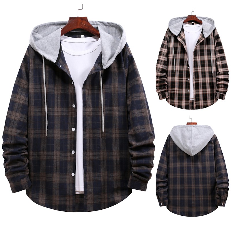 S-2XL Hooded Shirts for Men's Clothing 