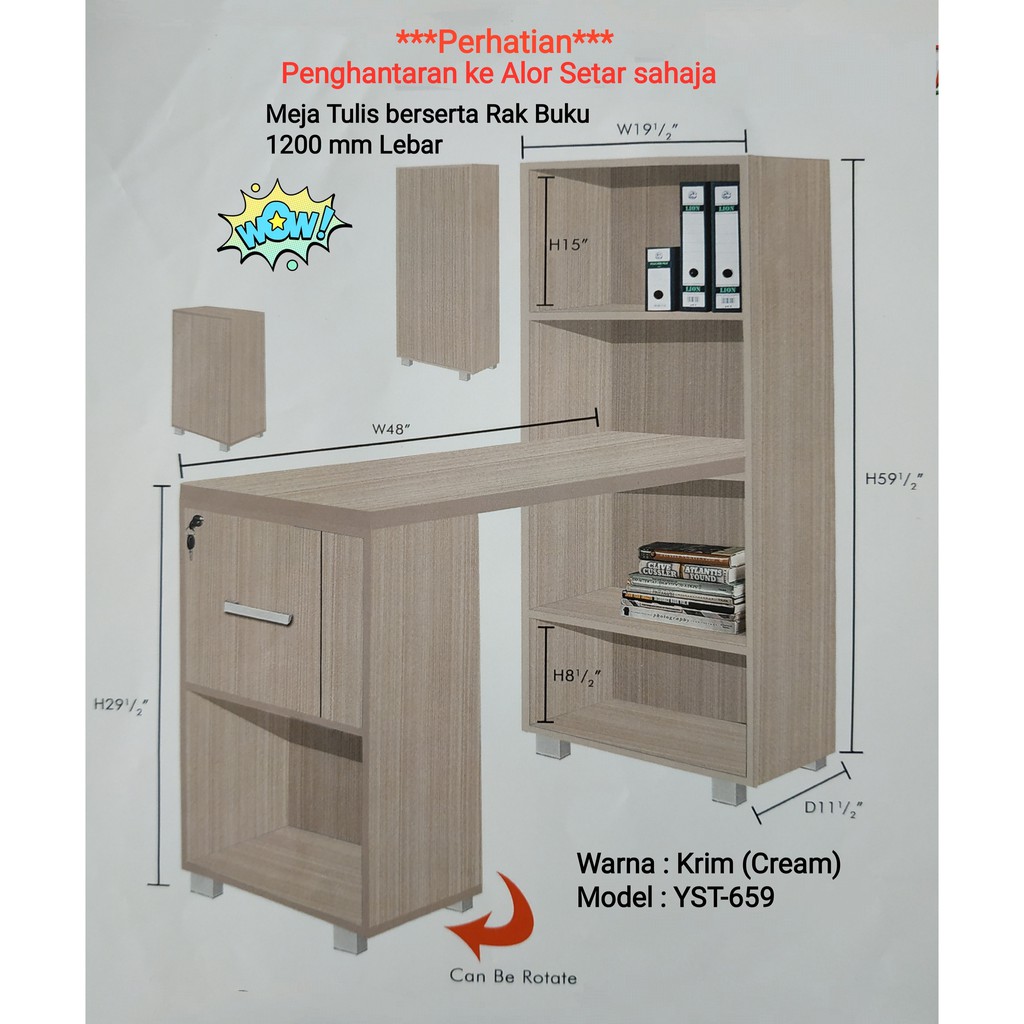 Alor Setar Sahaja Study Table Meja Tulis Berserta Rak Buku Lebar 1200 Mm Shopee Malaysia